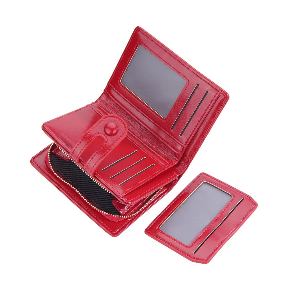 BAELLERRY N3255 Women PU Leather Zipper Coin Purse Dual Button Short Wallet Cards Cash Holder - Red - 5