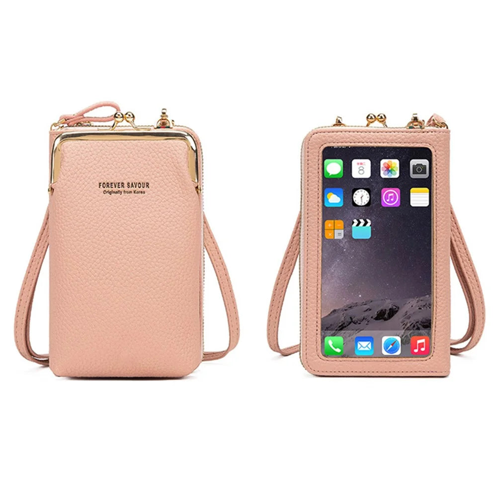 Stylish PU Leather Touch Screen Phone Carrying Bag Coin Purse Women Crossbody Bag - Pink - 2