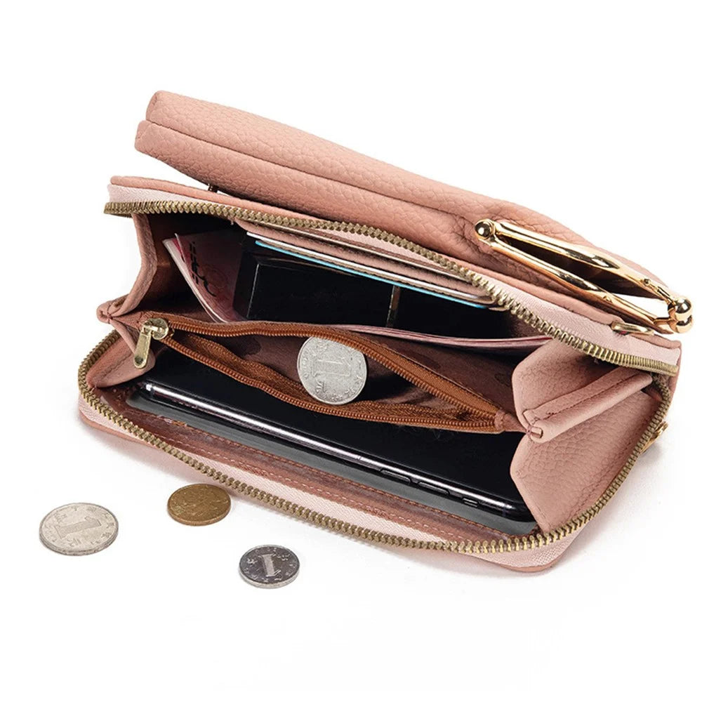 Stylish PU Leather Touch Screen Phone Carrying Bag Coin Purse Women Crossbody Bag - Pink - 3