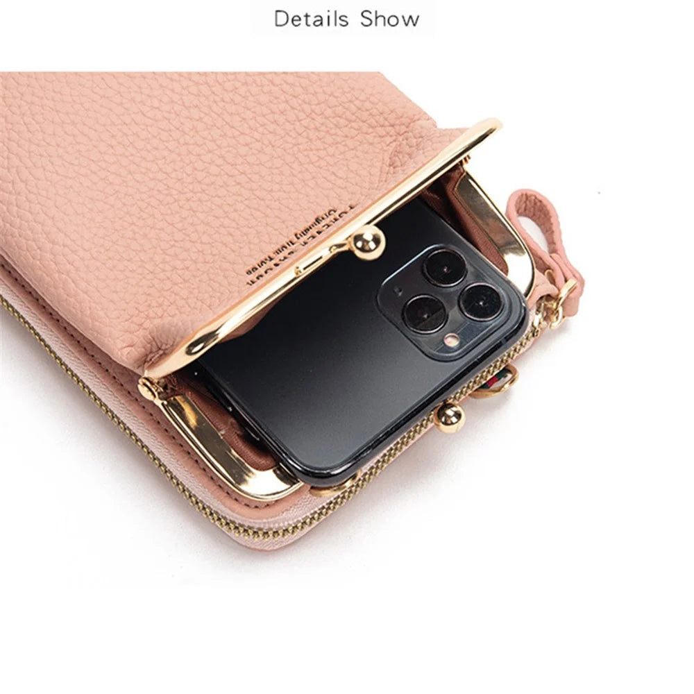 Stylish PU Leather Touch Screen Phone Carrying Bag Coin Purse Women Crossbody Bag - Pink - 5