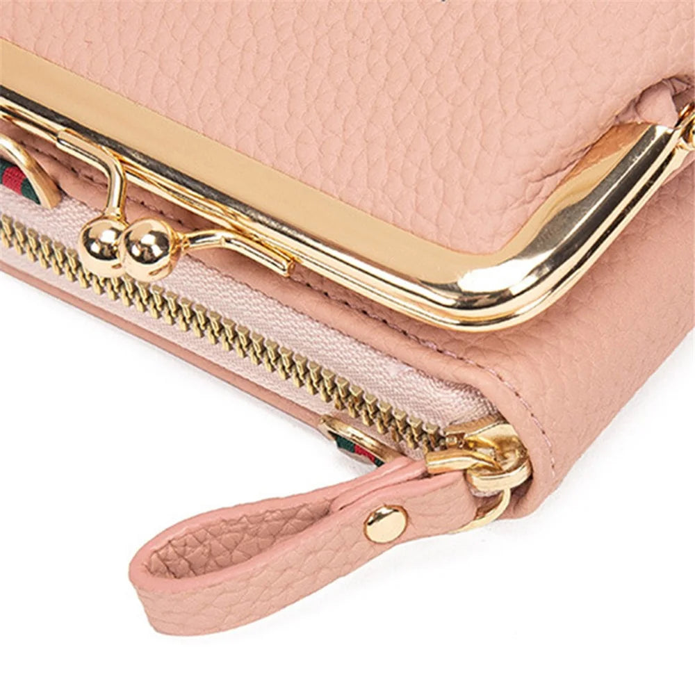 Stylish PU Leather Touch Screen Phone Carrying Bag Coin Purse Women Crossbody Bag - Pink - 7