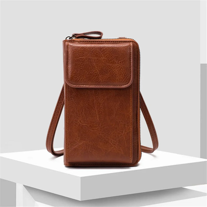 Stylish PU Leather Women Phone Bag Zipper Coin Purse Crossbody Bag - Brown - 3