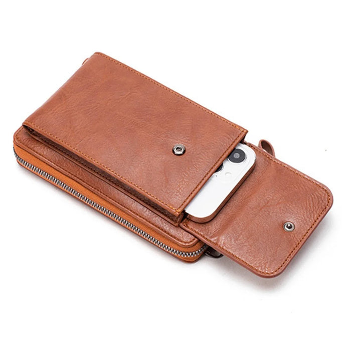 Stylish PU Leather Women Phone Bag Zipper Coin Purse Crossbody Bag - Brown - 6