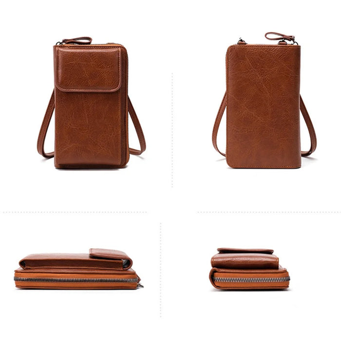 Stylish PU Leather Women Phone Bag Zipper Coin Purse Crossbody Bag - Brown - 7