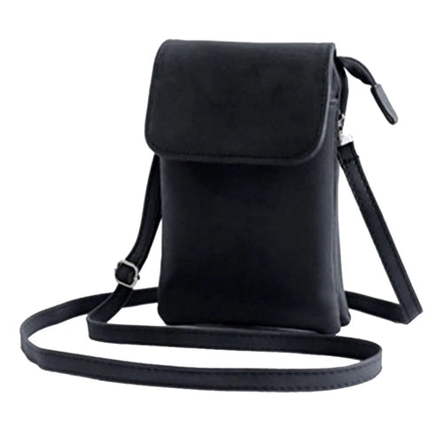 Retro PU Leather Crossbody Bag Small Shoulder Bag Phone Storage Pouch Travel Bag - Black / Matte - 1