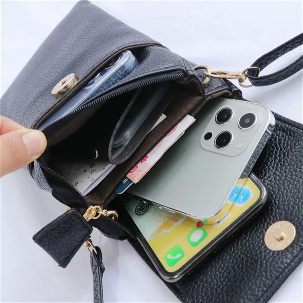Retro PU Leather Crossbody Bag Small Shoulder Bag Phone Storage Pouch Travel Bag - Black / Matte - 7