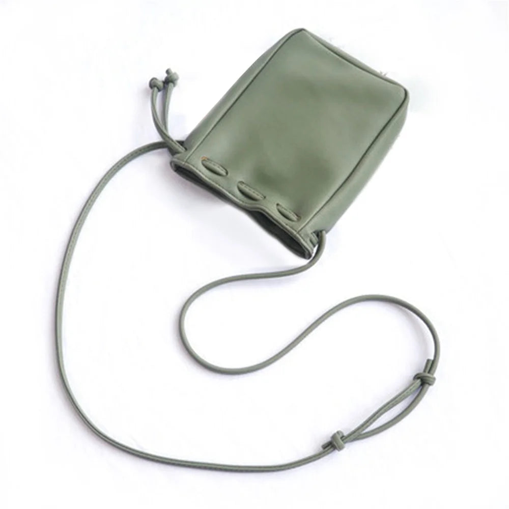 Mini Phone Crossbody Bag Shoulder Bag Smartphone Carry Pouch Daypack with Drawstring Closure - Green - 1