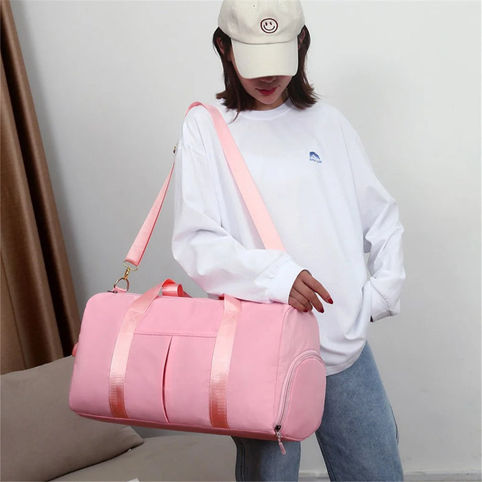 Large Capacity Travel Bag Sports Duffel Bag Waterproof Luggage Bag with Shoes Compartment - Pink - 2