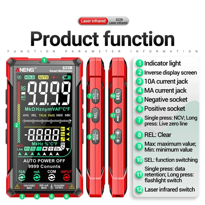 ANENG 622B Touch Screen Multimeter Smart Anti-Burn Digital High Precision Multimeter with LED Light - 3