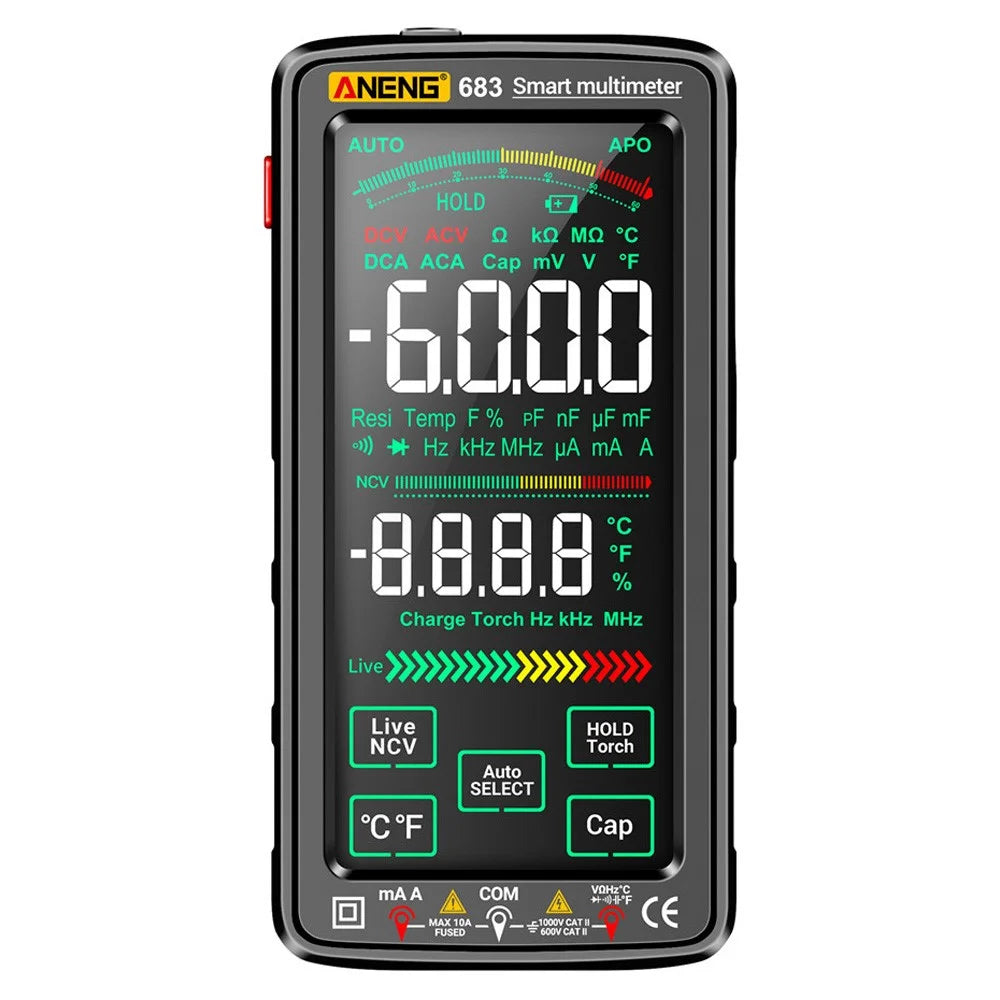 ANENG 683 Touch Screen NCV Induction Multimeter Digital High Precision Smart Auto Range Burn-Proof Rechargeable Multimeter - Black - 1