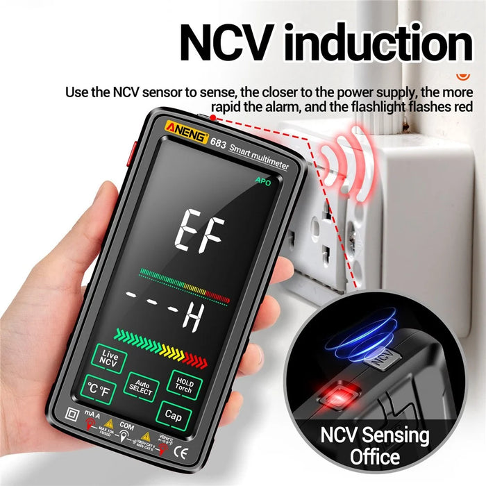 ANENG 683 Touch Screen NCV Induction Multimeter Digital High Precision Smart Auto Range Burn-Proof Rechargeable Multimeter - Black - 4