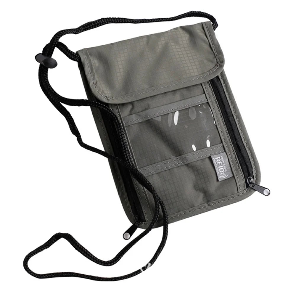 Travel Nylon Shoulder Crossbody Bag RFID Blocking Passport Holder to Keep Your Card Documents Safe (with Clear PVC Window) - Grey - 1