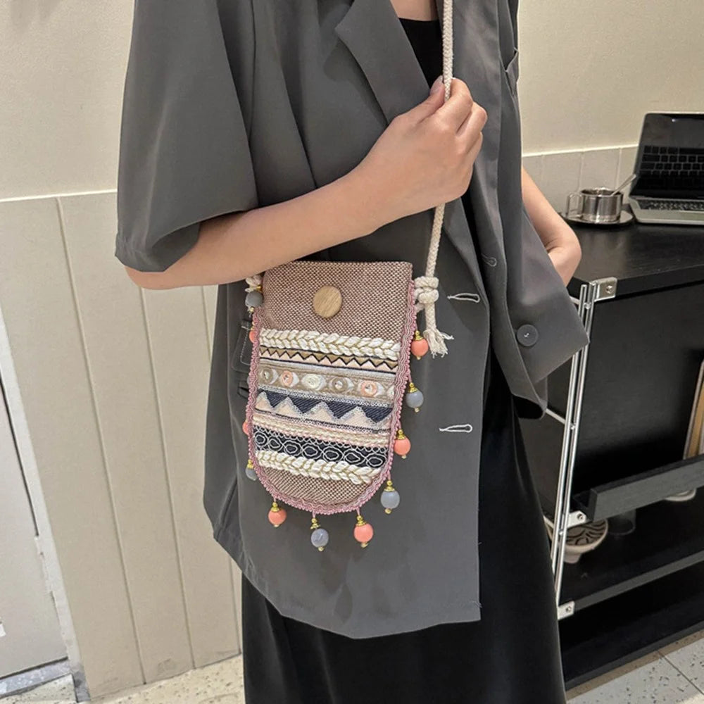 Canvas Shoulder Bag Teen Girls Ethnic Style Crossbody Bag Travel Shopping Purse Bag for Women - 1