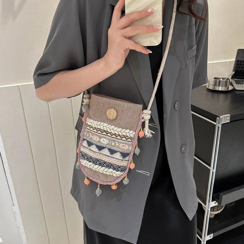Canvas Shoulder Bag Teen Girls Ethnic Style Crossbody Bag Travel Shopping Purse Bag for Women - 2