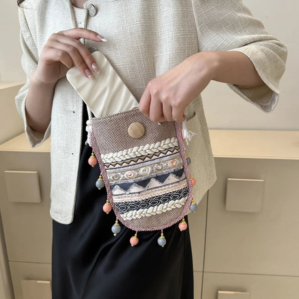 Canvas Shoulder Bag Teen Girls Ethnic Style Crossbody Bag Travel Shopping Purse Bag for Women - 3