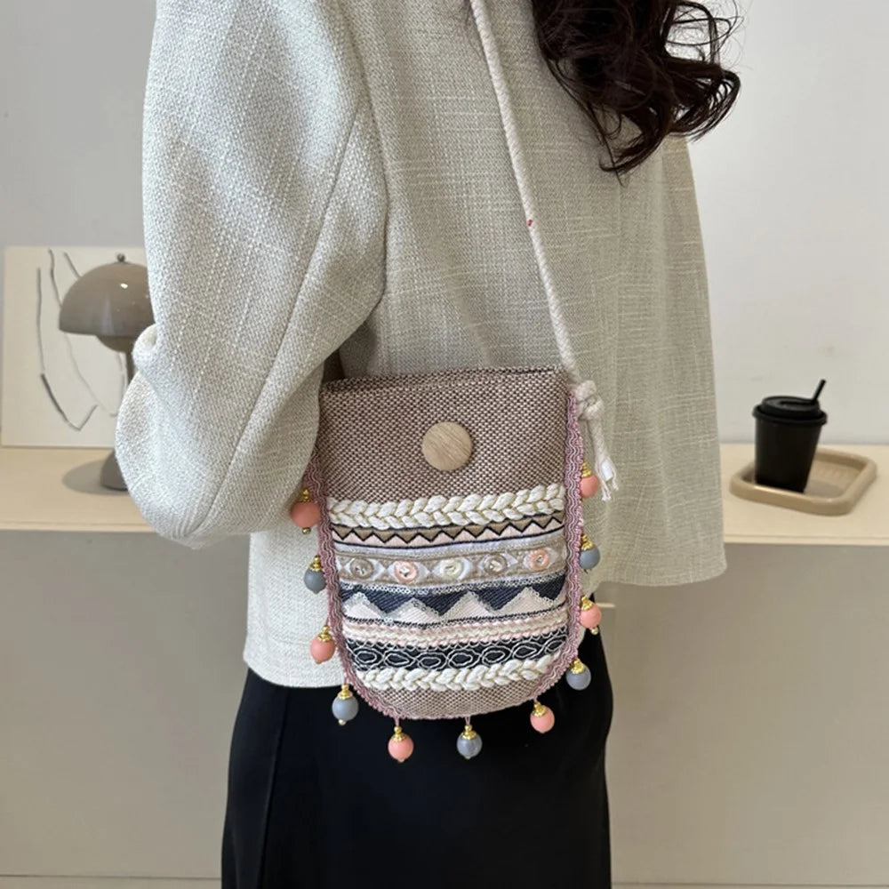 Canvas Shoulder Bag Teen Girls Ethnic Style Crossbody Bag Travel Shopping Purse Bag for Women - 4