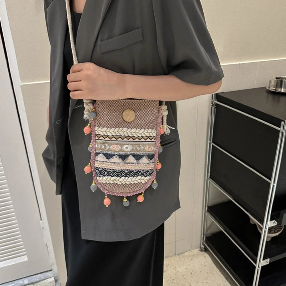 Canvas Shoulder Bag Teen Girls Ethnic Style Crossbody Bag Travel Shopping Purse Bag for Women - 6