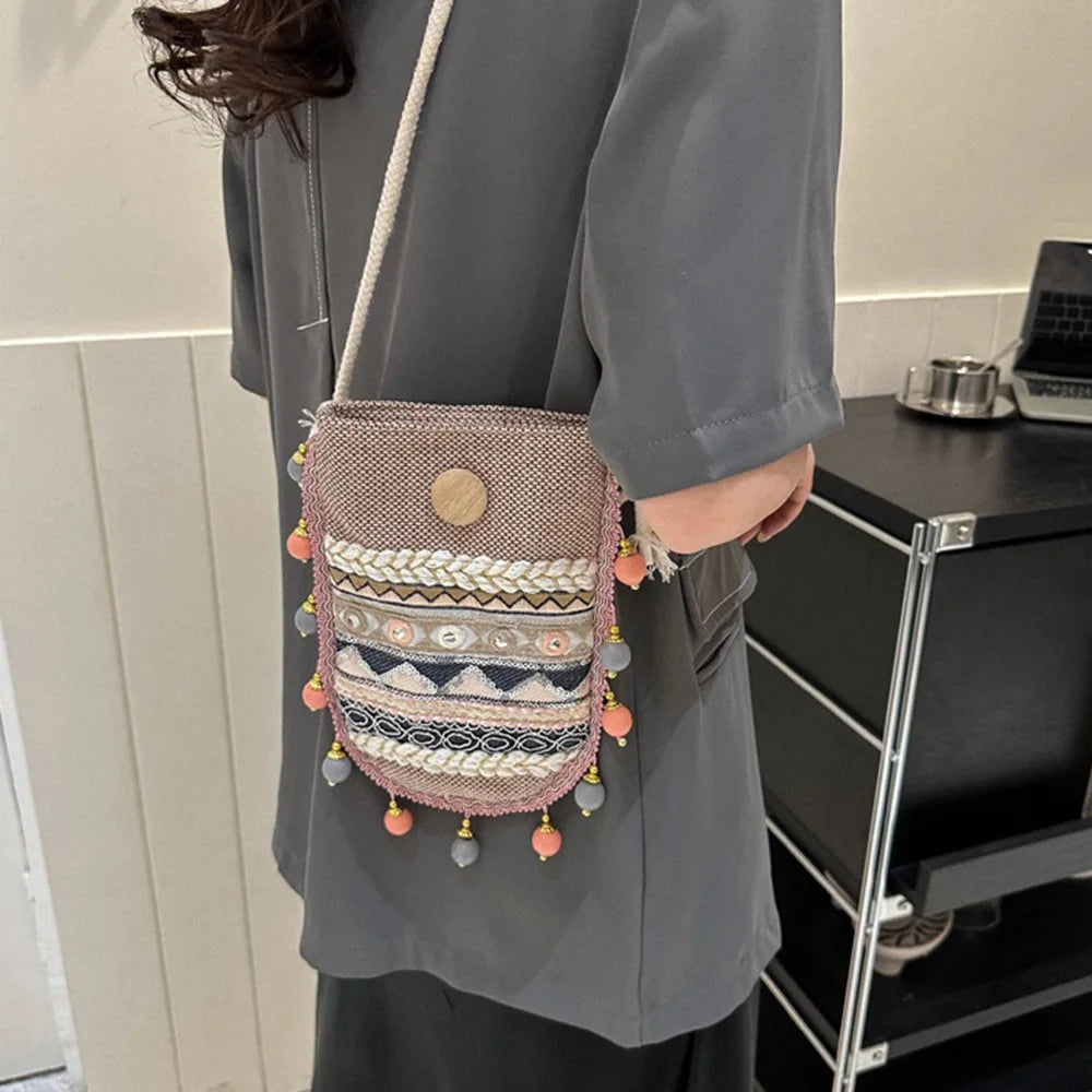 Canvas Shoulder Bag Teen Girls Ethnic Style Crossbody Bag Travel Shopping Purse Bag for Women - 7