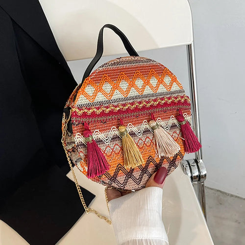 Teen Girl's Ethnic Style Circular Crossbody Purse Phone Storage Purse Canvas Shoulder Bag Tote Handbag for Women - Style B - 1