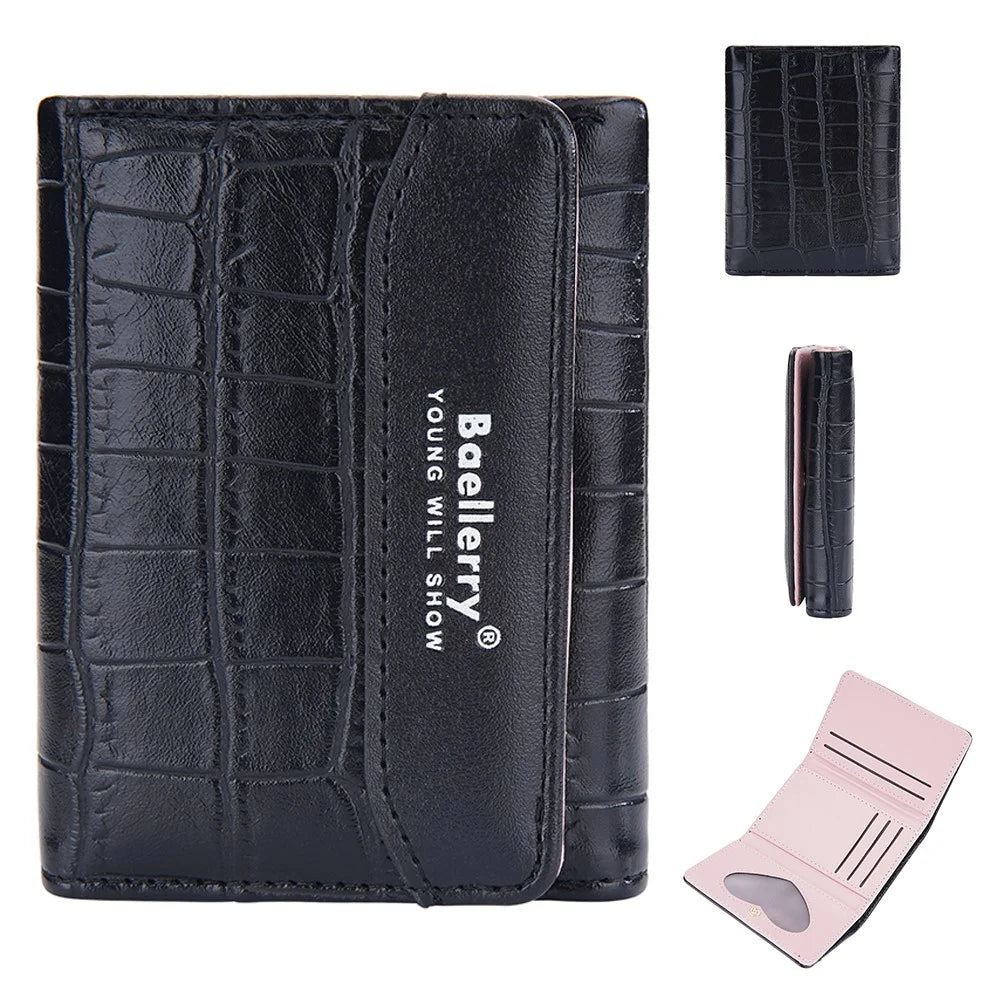 BAELLERRY N8322 Stone Texture Women PU Leather Short Wallet Cash Card Holder Bag - Black - 1
