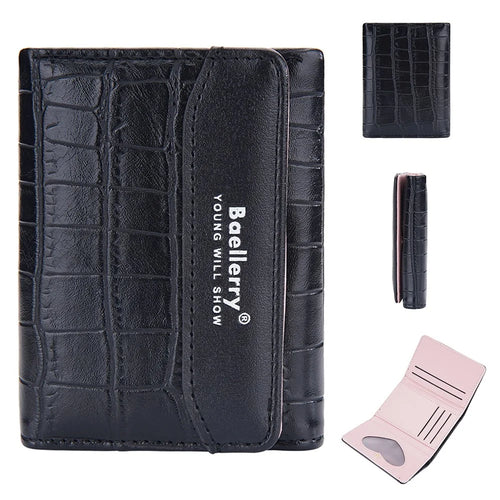 BAELLERRY N8322 Stone Texture Women PU Leather Short Wallet Cash Card Holder Bag - Black - 1