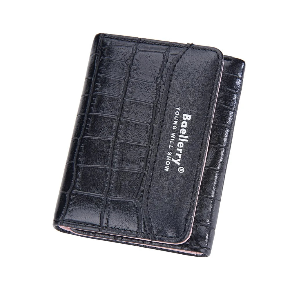 BAELLERRY N8322 Stone Texture Women PU Leather Short Wallet Cash Card Holder Bag - Black - 5