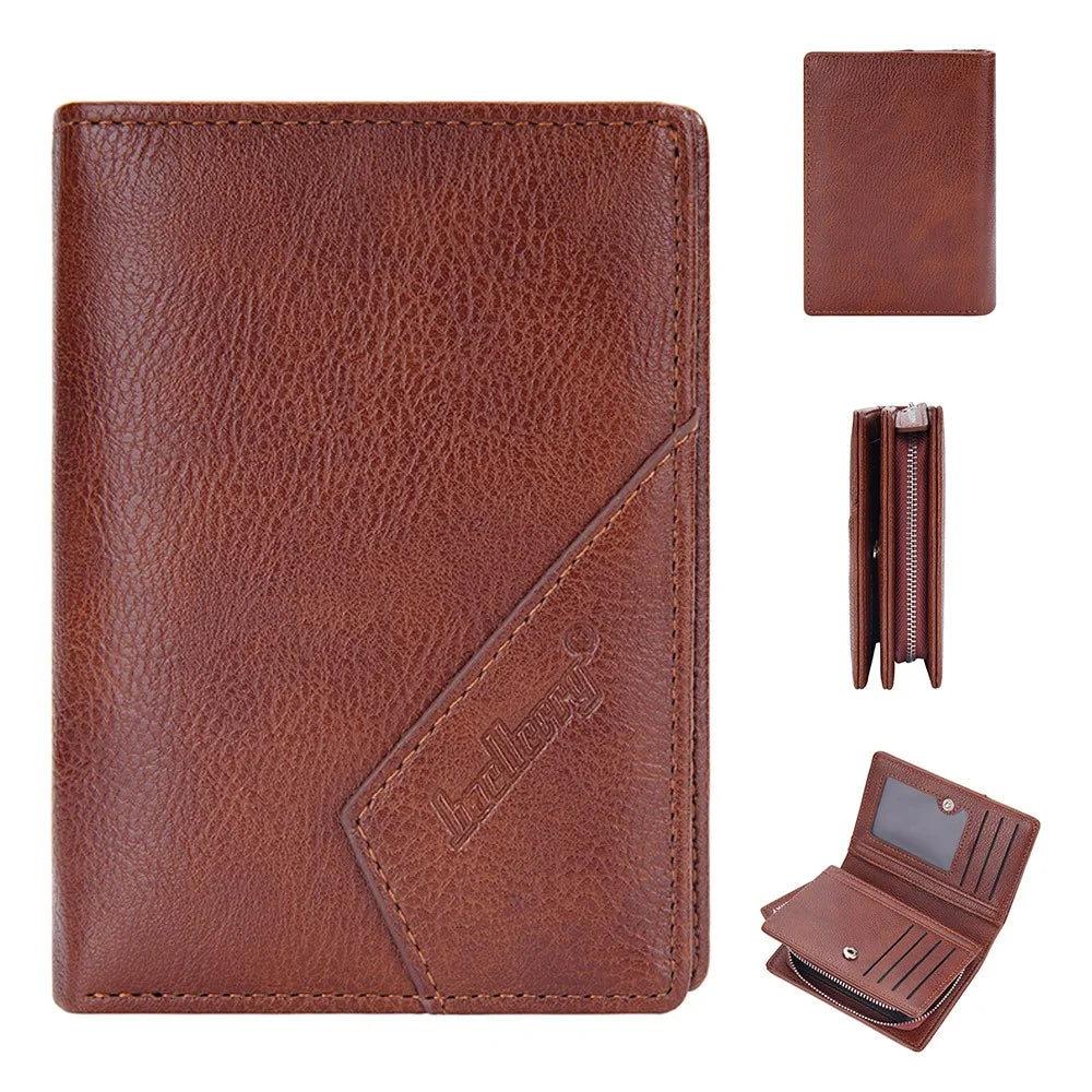 BAELLERRY D3254 PU Leather Retro Men Short Wallet Zipper Pocket Cards Cash Storage Bag Coin Purse - Brown - 1