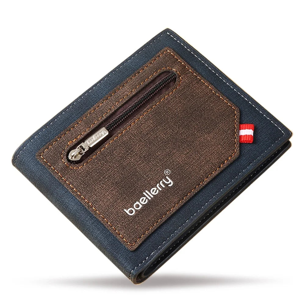 BAELLERRY D9199 Zipper Design Contrast Color Men Short Wallet PU Leather Cards Cash Carrying Bag - Blue - 1