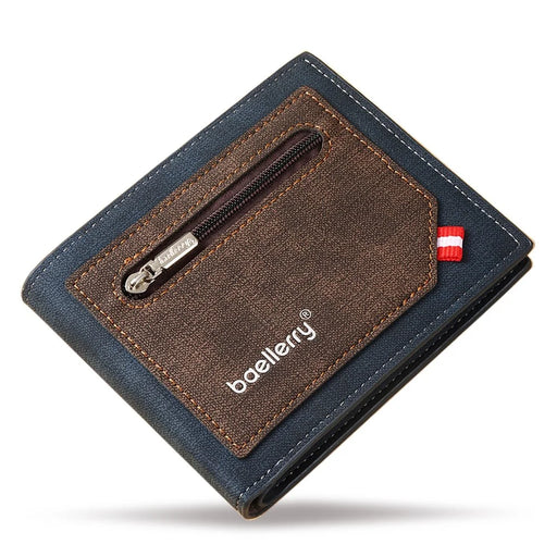 BAELLERRY D9199 Zipper Design Contrast Color Men Short Wallet PU Leather Cards Cash Carrying Bag - Blue - 1