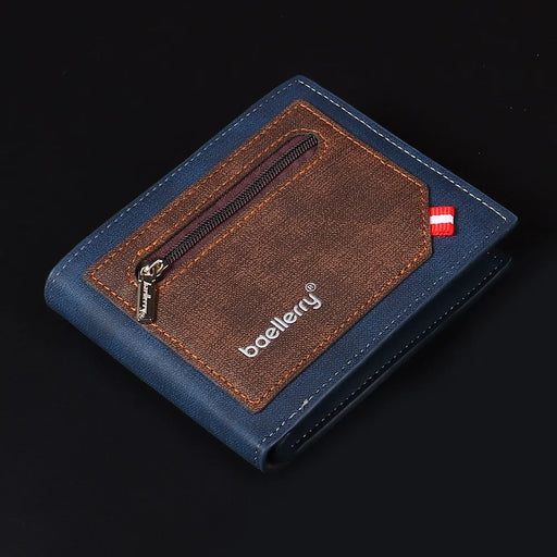 BAELLERRY D9199 Zipper Design Contrast Color Men Short Wallet PU Leather Cards Cash Carrying Bag - Blue - 2