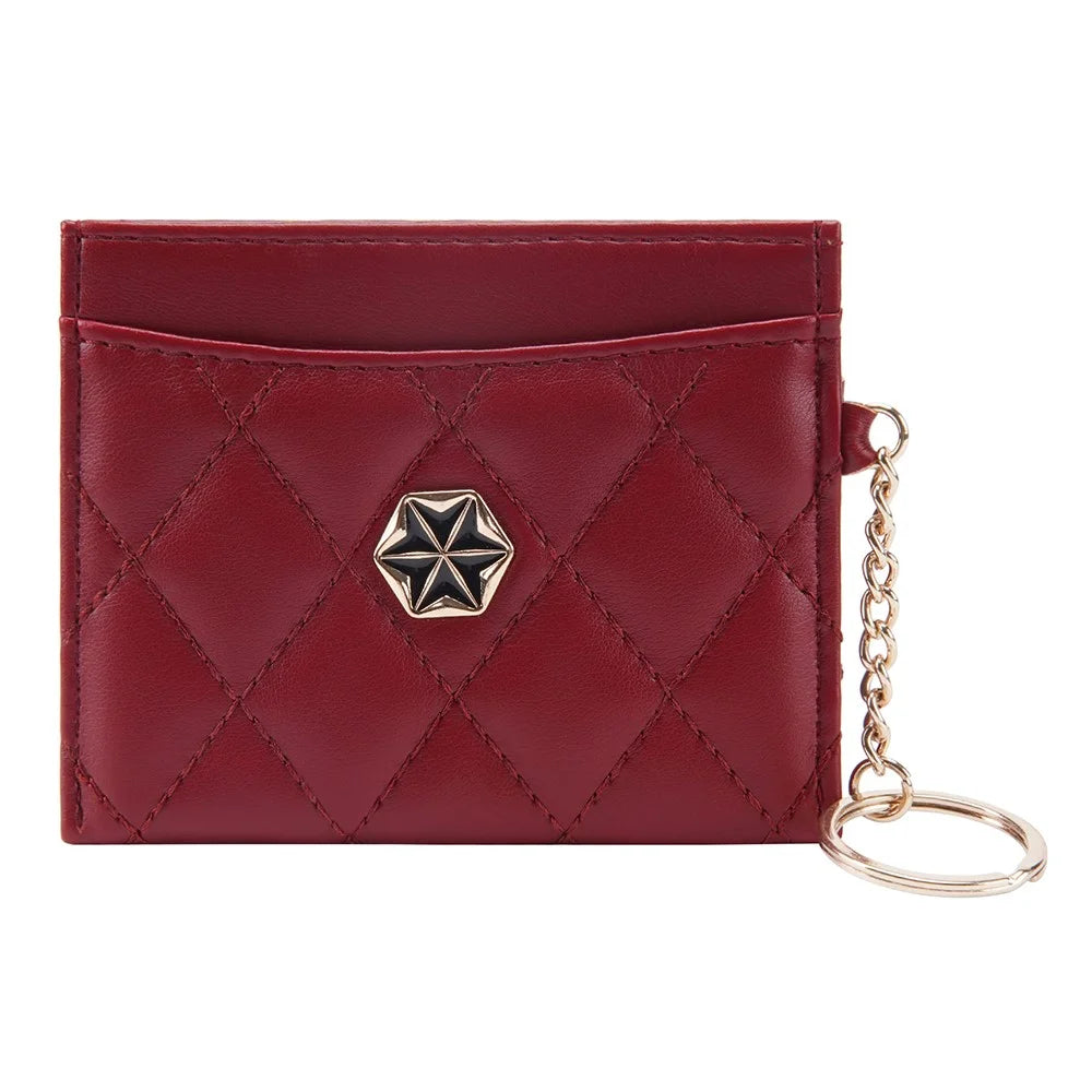 BAELLERRY K1913 Rhombus Quilted PU Leather Women Coin Purse Card Bag with Metal Ring Buckle - Wine Red - 1