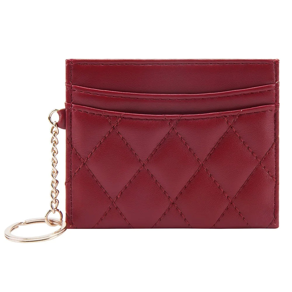 BAELLERRY K1913 Rhombus Quilted PU Leather Women Coin Purse Card Bag with Metal Ring Buckle - Wine Red - 2