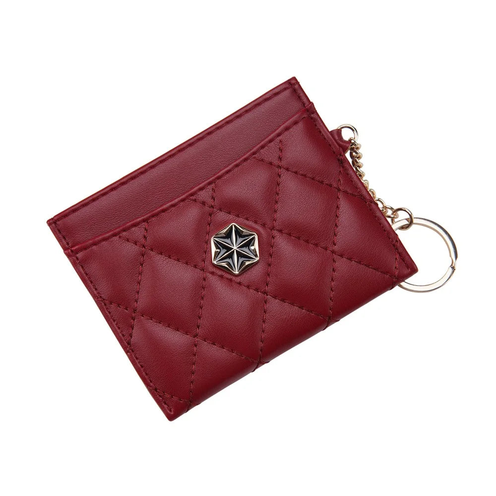 BAELLERRY K1913 Rhombus Quilted PU Leather Women Coin Purse Card Bag with Metal Ring Buckle - Wine Red - 3