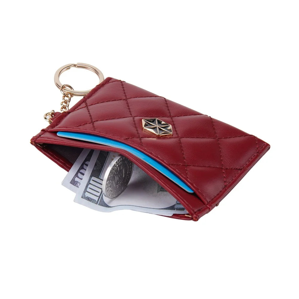 BAELLERRY K1913 Rhombus Quilted PU Leather Women Coin Purse Card Bag with Metal Ring Buckle - Wine Red - 7
