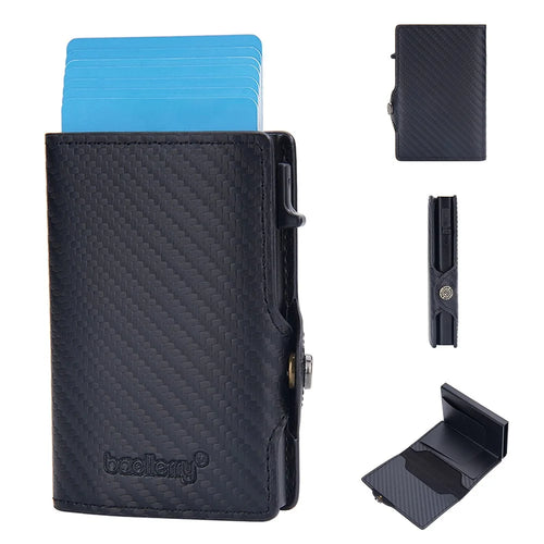 BAELLERRY K9303 Simple Style PU Leather Card Holder Portable Slim Magnetic Card Wallet Pouch - Black - 1