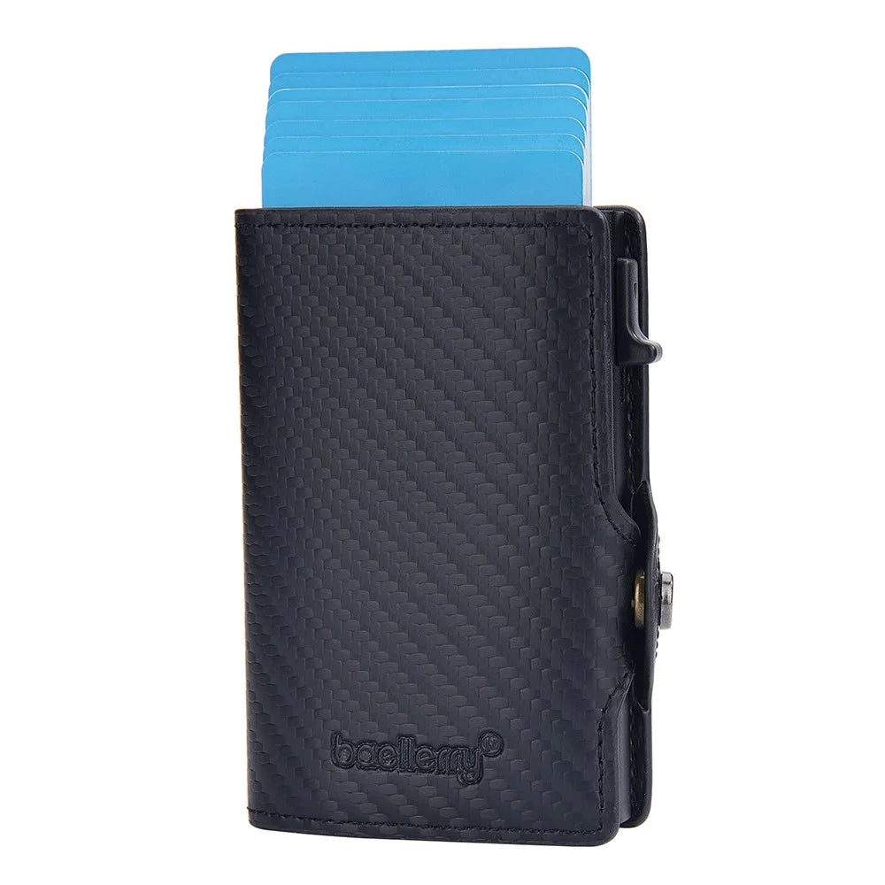 BAELLERRY K9303 Simple Style PU Leather Card Holder Portable Slim Magnetic Card Wallet Pouch - Black - 6