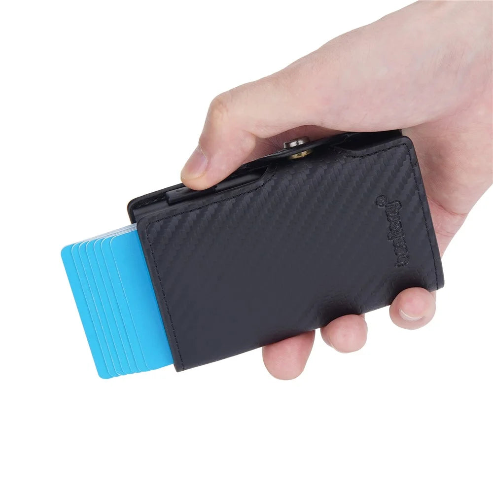 BAELLERRY K9303 Simple Style PU Leather Card Holder Portable Slim Magnetic Card Wallet Pouch - Black - 7
