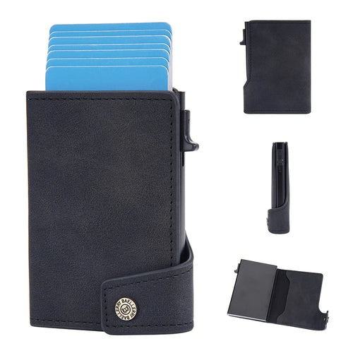 BAELLERRY K9304 Retro Style PU Leather Card Container Magnetic Card Holder Slim Wallet Pouch - Black - 1