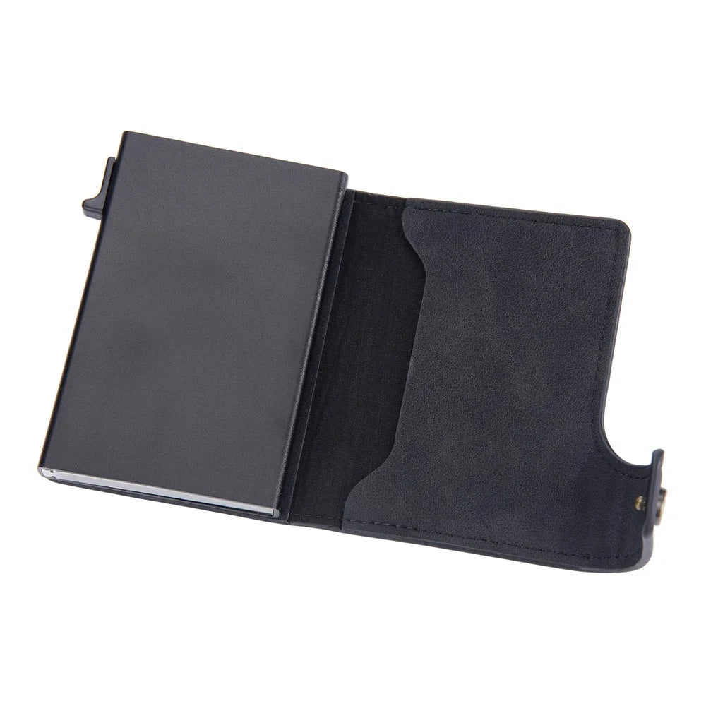 BAELLERRY K9304 Retro Style PU Leather Card Container Magnetic Card Holder Slim Wallet Pouch - Black - 5