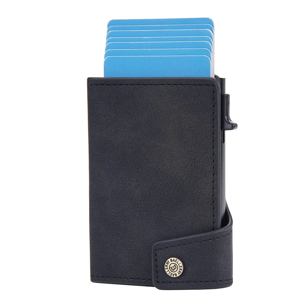 BAELLERRY K9304 Retro Style PU Leather Card Container Magnetic Card Holder Slim Wallet Pouch - Black - 6