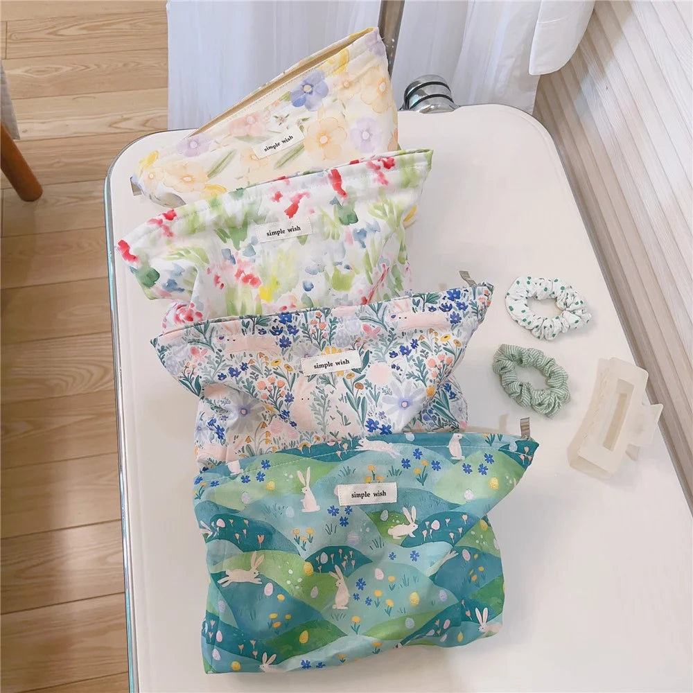 Canvas Clutch Bag Flower Pattern Travel Toiletry Cosmetic Storage Bag - Yellow Orange Flower - 4