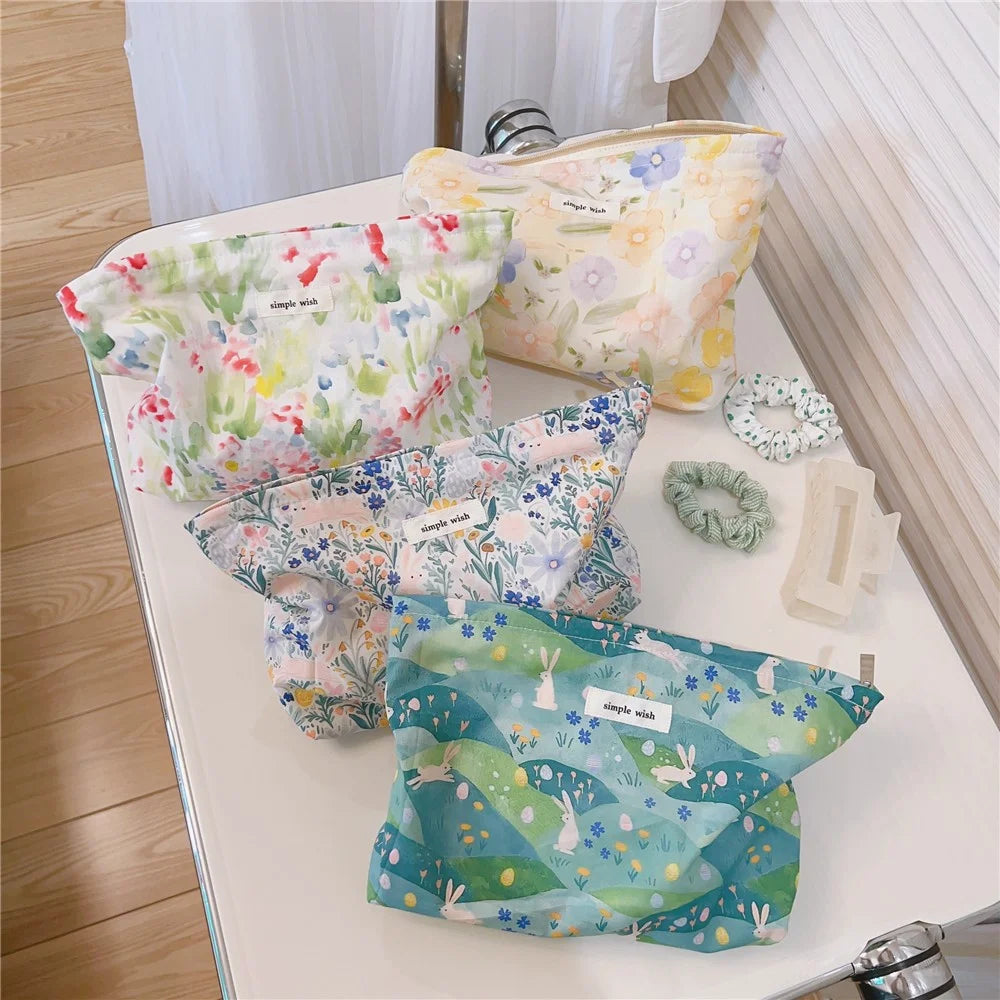 Canvas Clutch Bag Flower Pattern Travel Toiletry Cosmetic Storage Bag - Yellow Orange Flower - 5