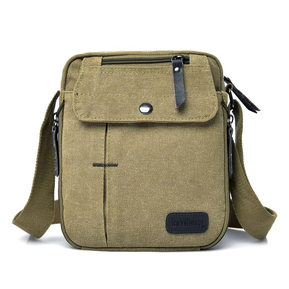 Stylish Men Canvas Messenger Bag Multi-pocket Single Shoulder Crossbody Bag - Khaki - 1
