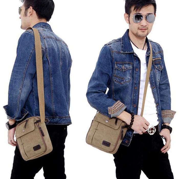 Stylish Men Canvas Messenger Bag Multi-pocket Single Shoulder Crossbody Bag - Khaki - 2