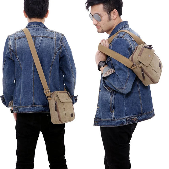 Stylish Men Canvas Messenger Bag Multi-pocket Single Shoulder Crossbody Bag - Khaki - 3