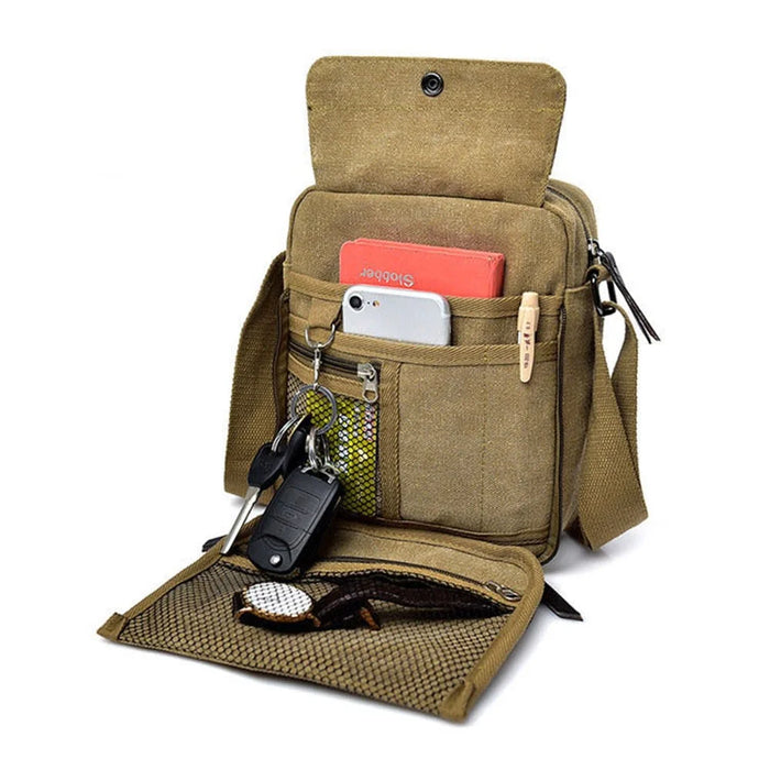 Stylish Men Canvas Messenger Bag Multi-pocket Single Shoulder Crossbody Bag - Khaki - 4