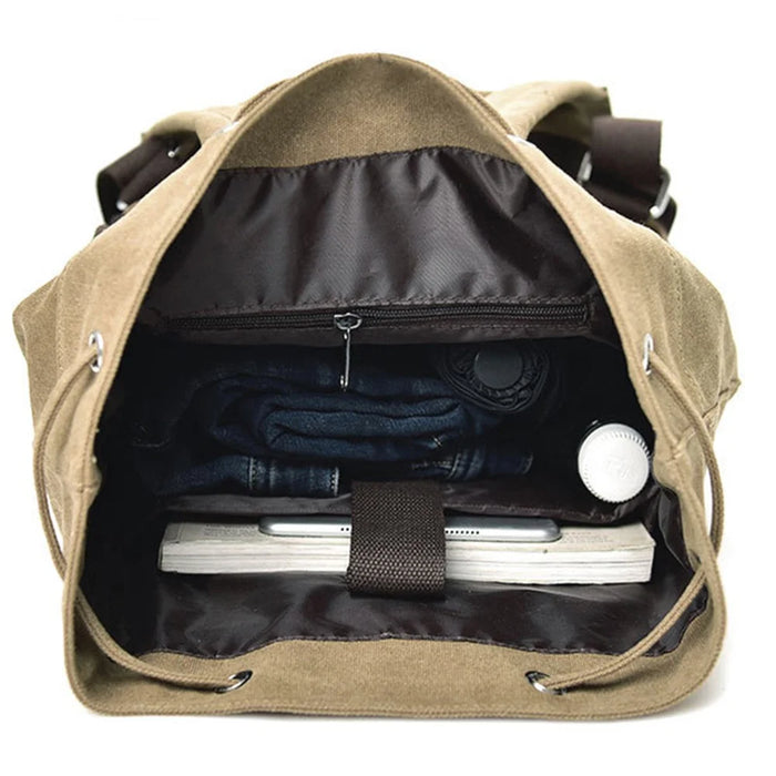 Canvas Hiking Backpack Camping Teenager Rucksack Shoulders Bag for School Weekend Travel, Size: L - Khaki - 2