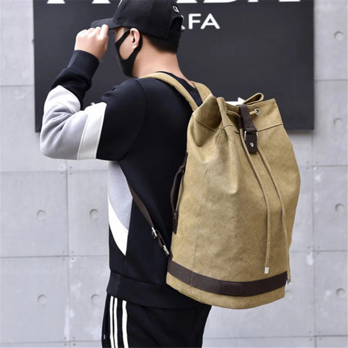 Canvas Hiking Backpack Camping Teenager Rucksack Shoulders Bag for School Weekend Travel, Size: L - Khaki - 3