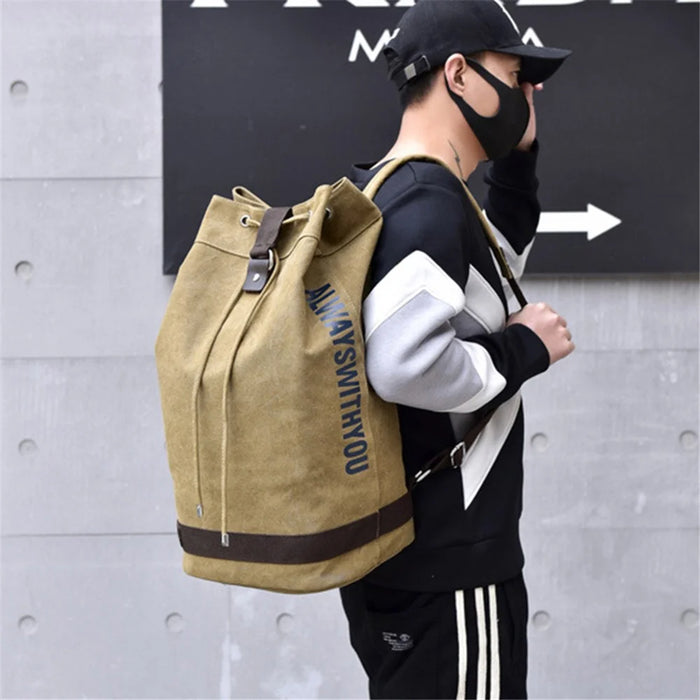 Canvas Hiking Backpack Camping Teenager Rucksack Shoulders Bag for School Weekend Travel, Size: L - Khaki - 4