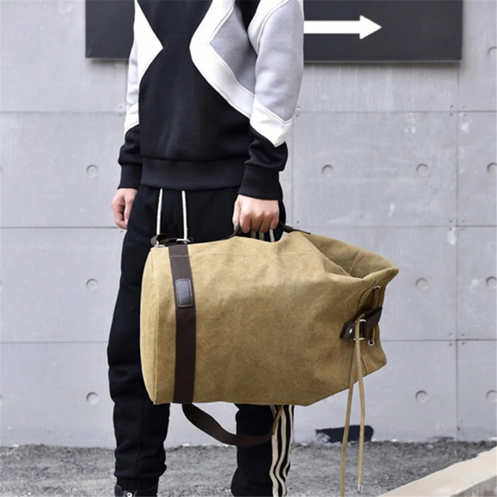 Canvas Hiking Backpack Camping Teenager Rucksack Shoulders Bag for School Weekend Travel, Size: L - Khaki - 5
